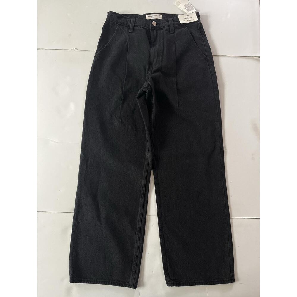 Abercrombie & Fitch Jeans Women 4 Black The Loose High Rise Pleated Wide Leg